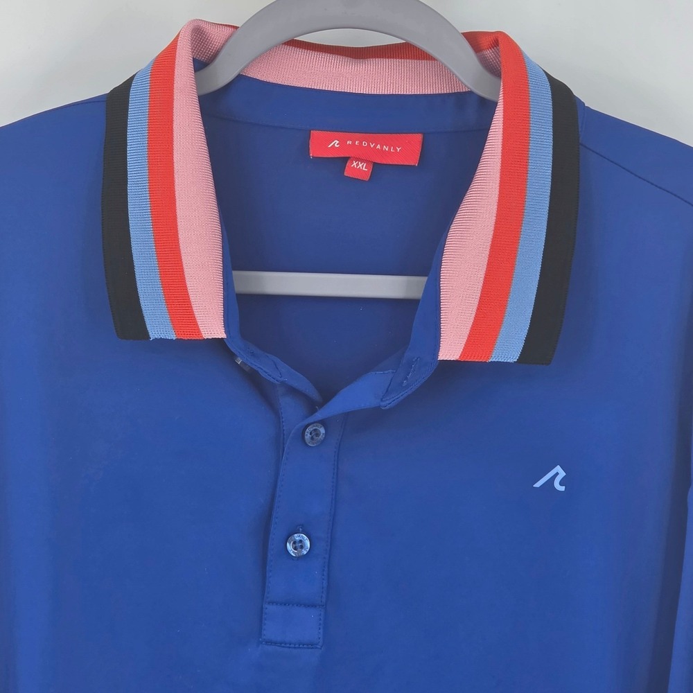 Redvanly Mens XXL Bighorn Golf Polo Shirt Blue Striped Collar Stretch